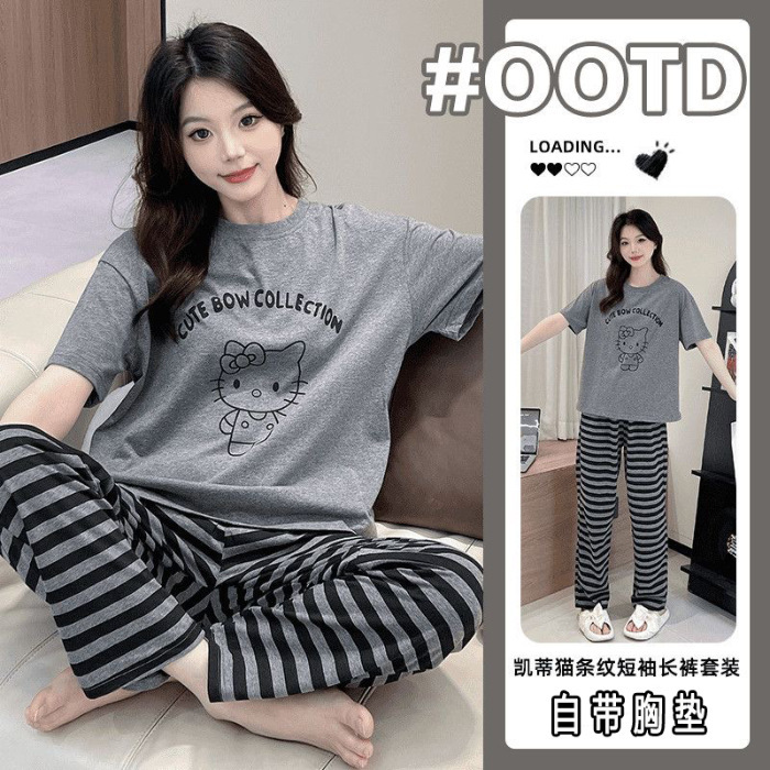 胸パッド付きの女性用クロスボーダーライブブロードキャスト人気パジャマ、半袖ズボン、屋外で着用できる夏のホームウェアセット|undefined