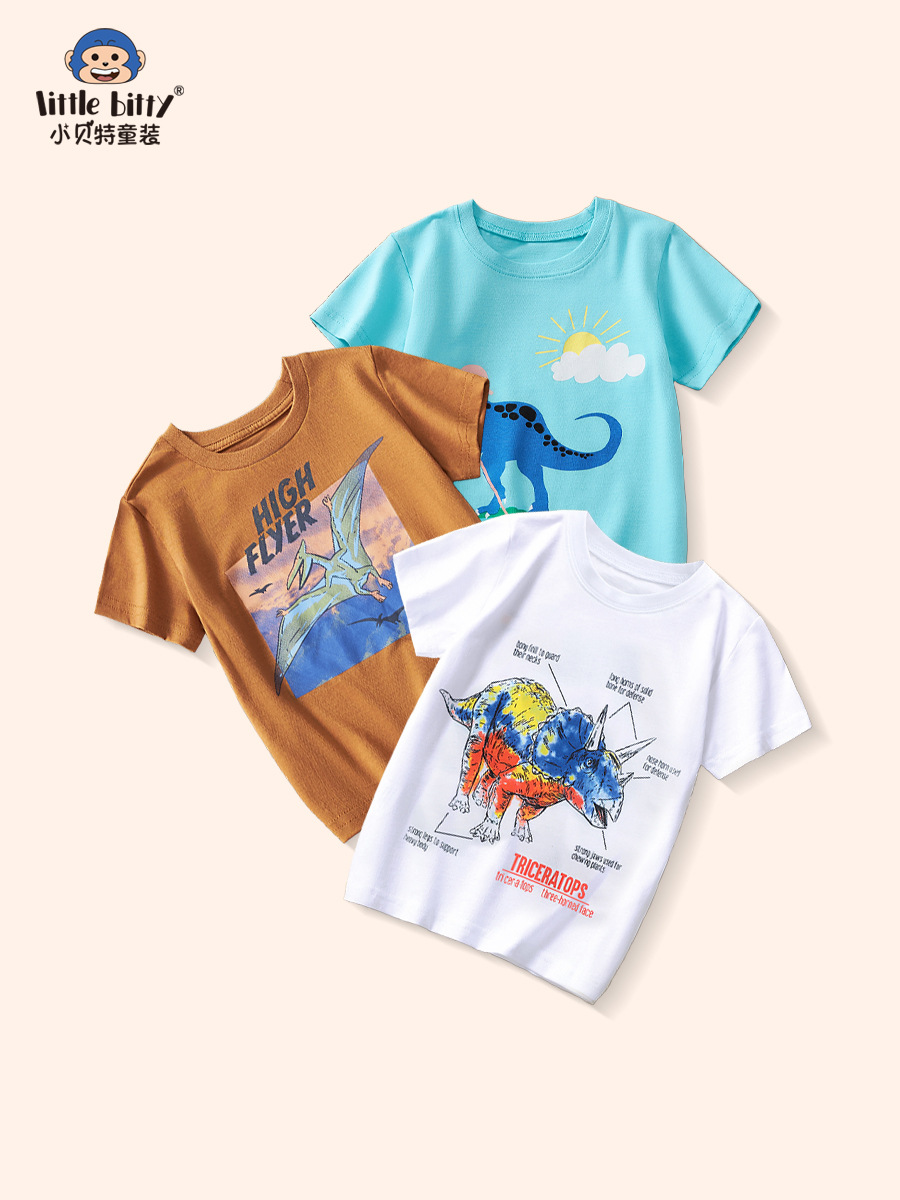 2025 Summer Kidsren's Short-Sleeved Cotton T-Shirt Boys European and American Fashion Short-Sleeved Tops for Small and Medium-Sized Kidsren's Clothing