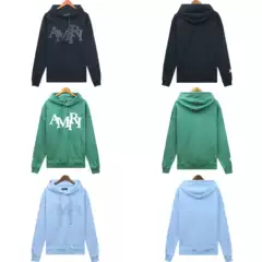 24S Cross-Border European and American Trendy Brand Amri Letter Logo Embroidered Leather Hooded Sweatshirt for Men and Women High Street Hoodie Jacket