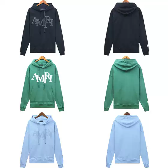 24S Cross-Border European and American Trendy Brand Amri Letter Logo Embroidered Leather Hooded Sweatshirt for Men and Women High Street Hoodie Jacket
