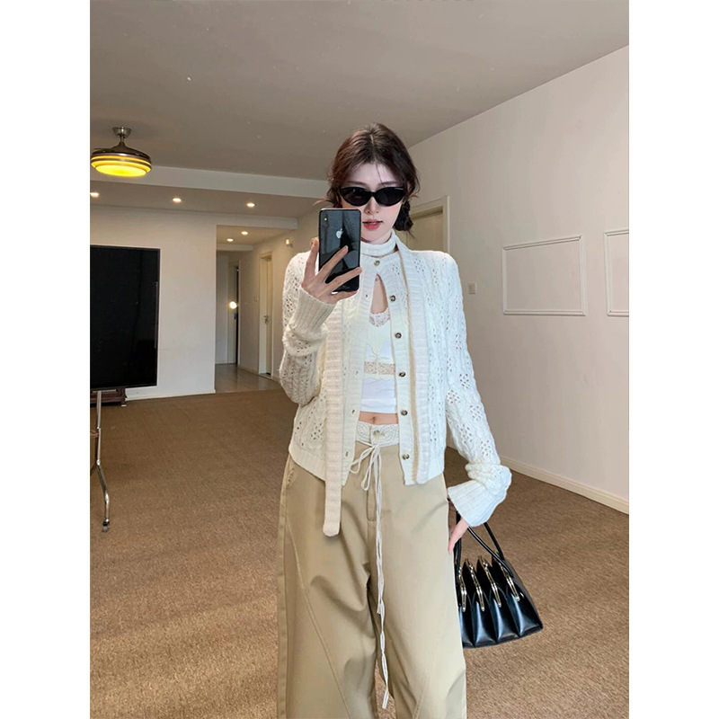 Moses/Moxi French Gentle Style Autum New Knitted Cardigan Women's 2025 Single-Breasted White Sweater Jacket