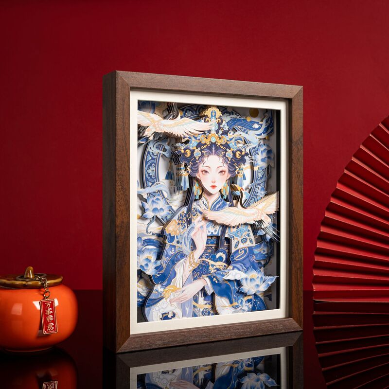 Chinese-style Crane and Lotus 3D Pop-up Painting Frame Ornament, New Chinese-style Desktop Decoration Paper Sculpture Painting, Ancient Style Gift