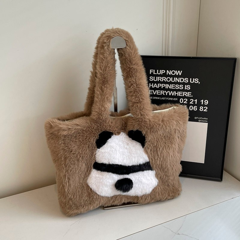 Panda peludo bolso grande mujer 2024 nuevo bolso de clase para estudiantes universitarios de moda otoño e invierno con bolso especial bajo la axila
