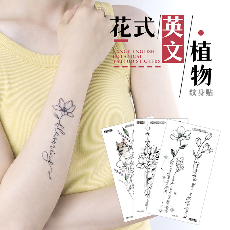 New tattoo stickers plain letters flowers simple ins style arm stickers small fresh waterproof temporary cross-border supply