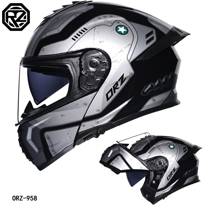 Orz casco de coche eléctrico masculino y femenino casco de verano doble espejo trasero medio completo personalidad cuatro estaciones pareja Bluetooth