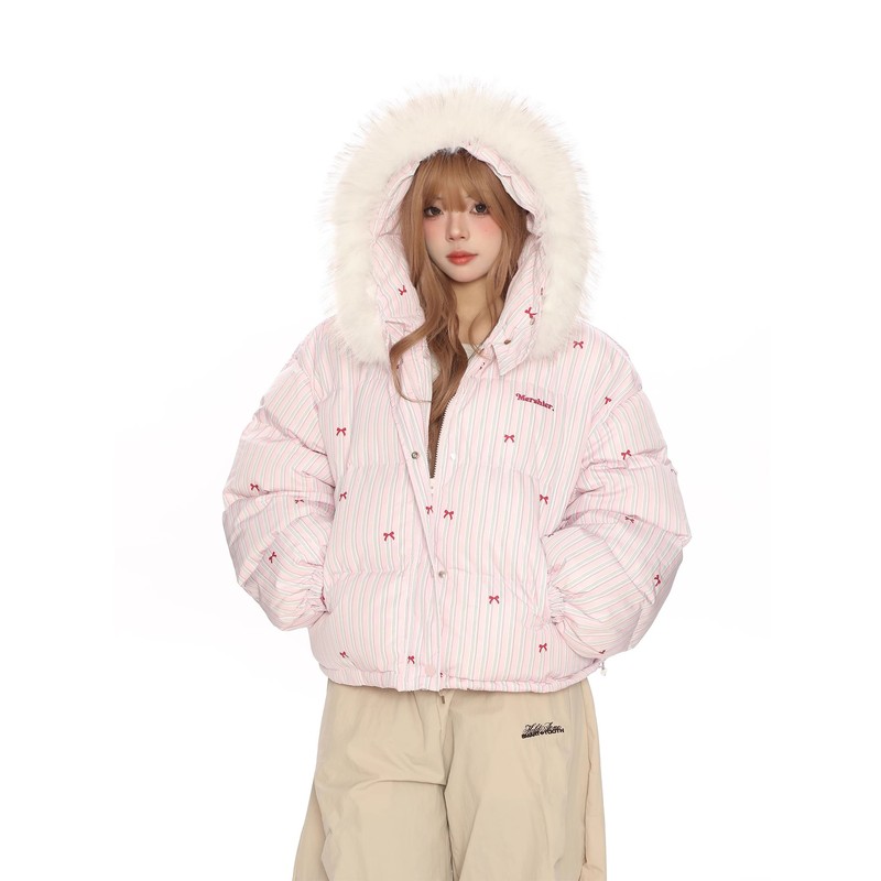910冬季棉服2025新款设计感连帽棉袄外套女宽松显瘦印花面包服|undefined