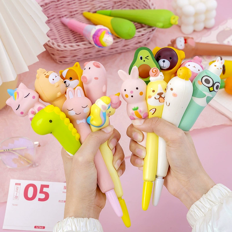 Cartoon Rollerball Pen, 0.5 mm, Squishy Slime Topper, Cute Animal Designs (Random Color)