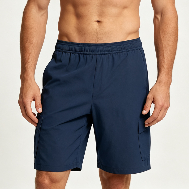Spring and summer men's nylon work shorts with elastic waist, multiple pockets, slight stretch, mid-length outdoor casual sports shorts Spring and summer men's nylon work shorts with elastic waist, multiple pockets, slight stretch, mid-length outdoor casual sports shorts