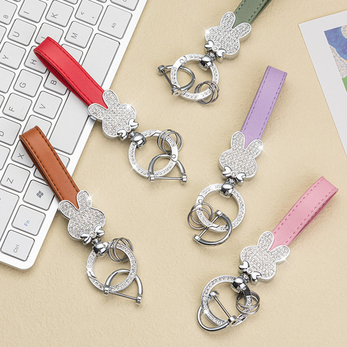 Rhinestone zodiac bunny car keychain for women Korean cute creative bag pendant key chain ring business gift
