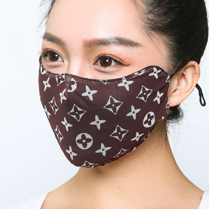 Three-dimensional eye protection angle thin sunscreen mask printed breathable fashion ice silk mesh women Korean full face protection summer