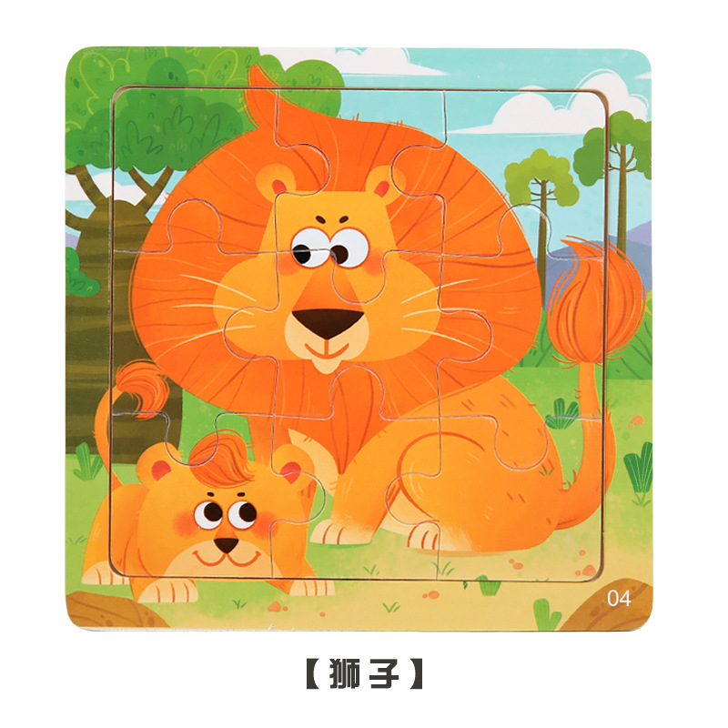 Weiweihu Cross-border 9 piezas de rompecabezas de dibujos animados de animales rompecabezas jardín de infantes aprendizaje cognitivo educación temprana para niños juguetes de madera