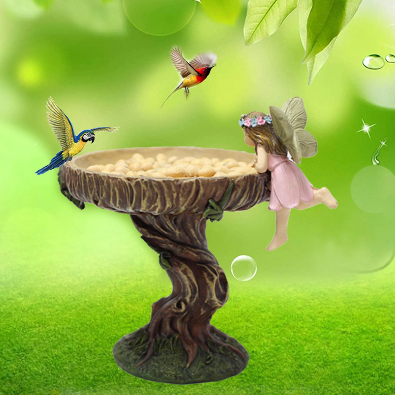   spring and summer new little Angel elf bird feeder outdoor resin crafts courtyard outdoor decoration