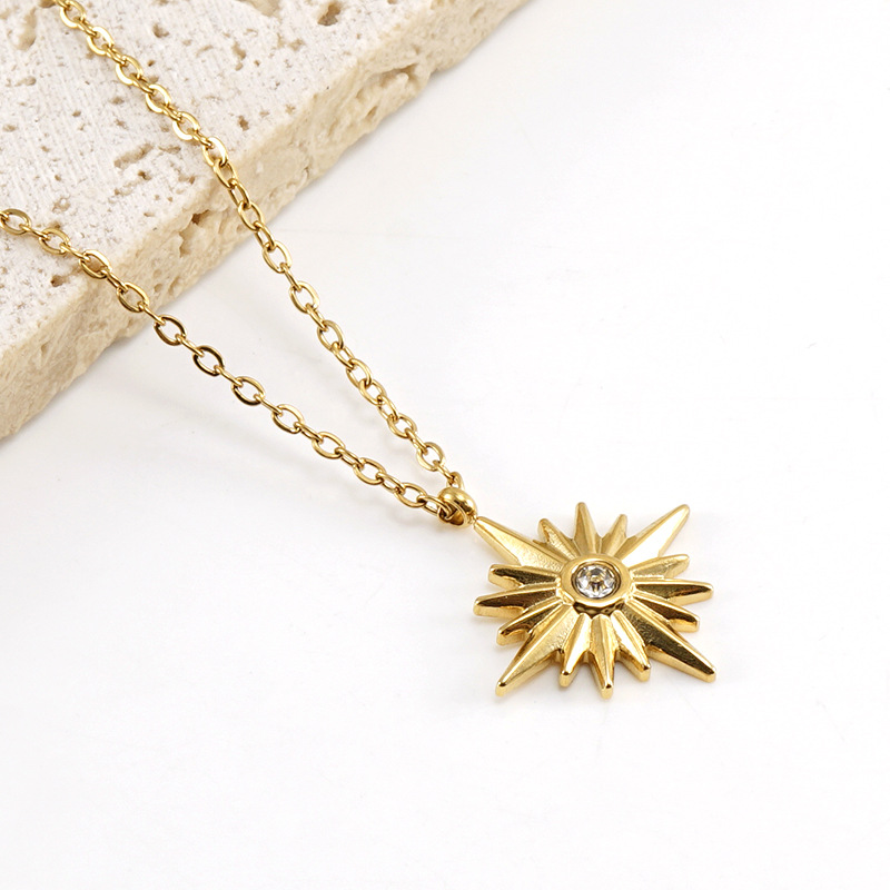 Zircon Inlay Material Pendant Necklace Classification 304 Stainless Steel Chain Material Fashion Solid Color Titanium Steel Plating Inlay Zircon Pendant Necklace 1 Piece
