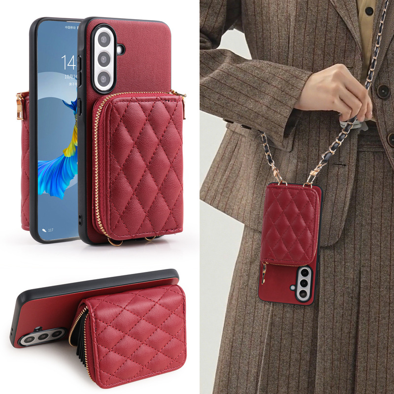 Cross-Border Hot-Selling Product Suitable for Samsung S26+ Cross-Body Wallet-Style Phone Case Google 10Pro Diamond-Pattern Card Holder Protective Cover