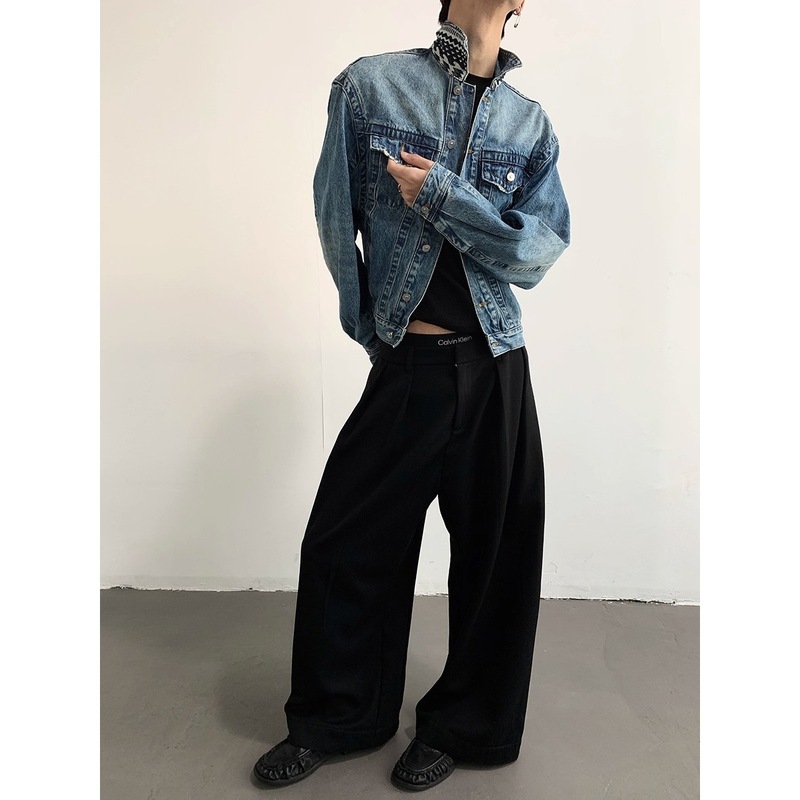 MION 埃及宝藏图腾 春秋季休闲拼接水洗牛仔外套宽松慵懒上衣男女|undefined