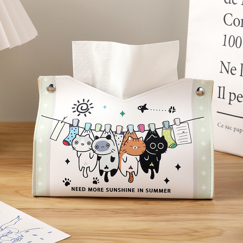 Linda caja de pañuelos para el hogar sala de estar dormitorio caja de dibujo almacenamiento multifuncional servilleta caja de dibujo de papel perro de dibujos animados lindo gato
