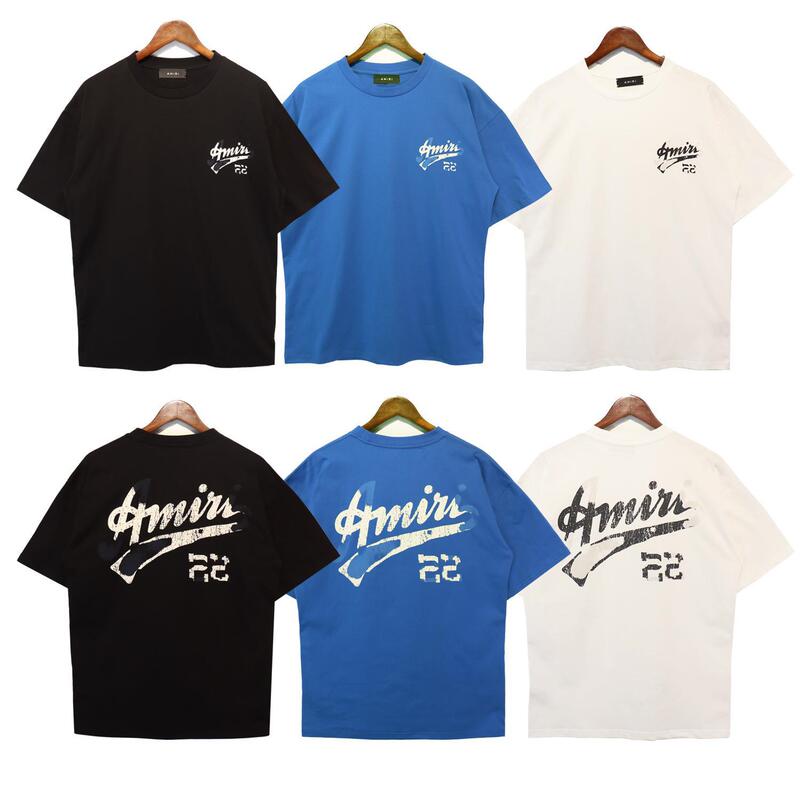 Summer New Amiri Short-Sleeved Export Men's and Women's Loose Cracked Logo Letters Amiri Round Neck Short-Sleeved T-Shirt