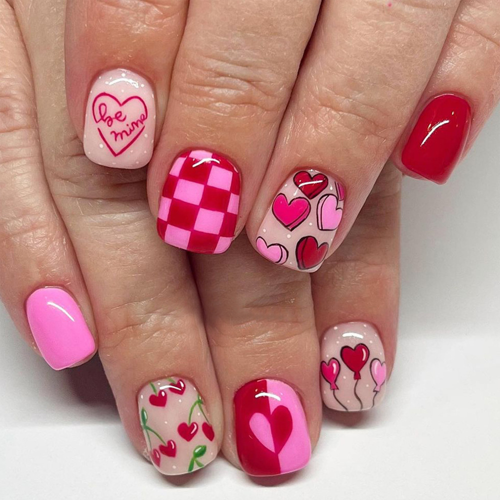 14g Weight press-on nails Nail Supplies Plastic Material Letter, Cherry, Heart Shape Pattern Letter Cherry Heart Shape Plastic Press-on Nails 无