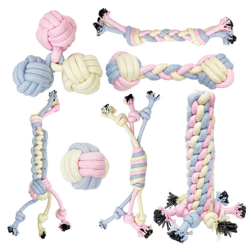 Pet Toy Macaron Series Cotton Rope Toy for Biting and Chewing, Cotton Rope Ball for Cat and Dog Interaction, Direct Manufacturer Sales