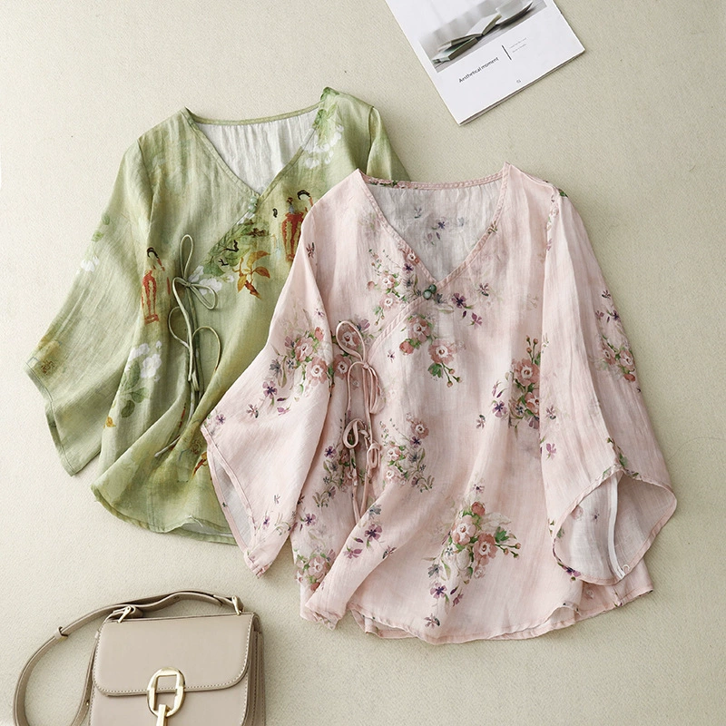 Блузка с V-образным вырезом, топ на лето плюс-сайз, with floral print?