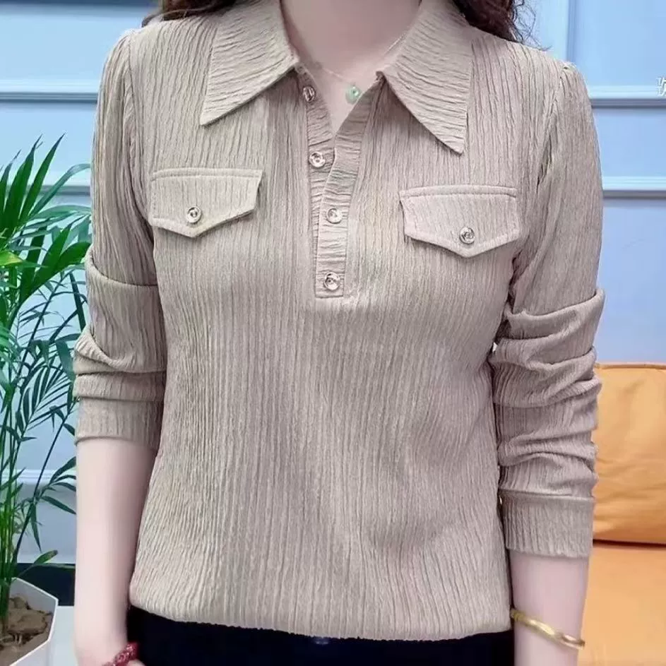 Весна и Осень 2025 новый стиль с длинными рукавами моды темперамент полуоткрытый рубашка