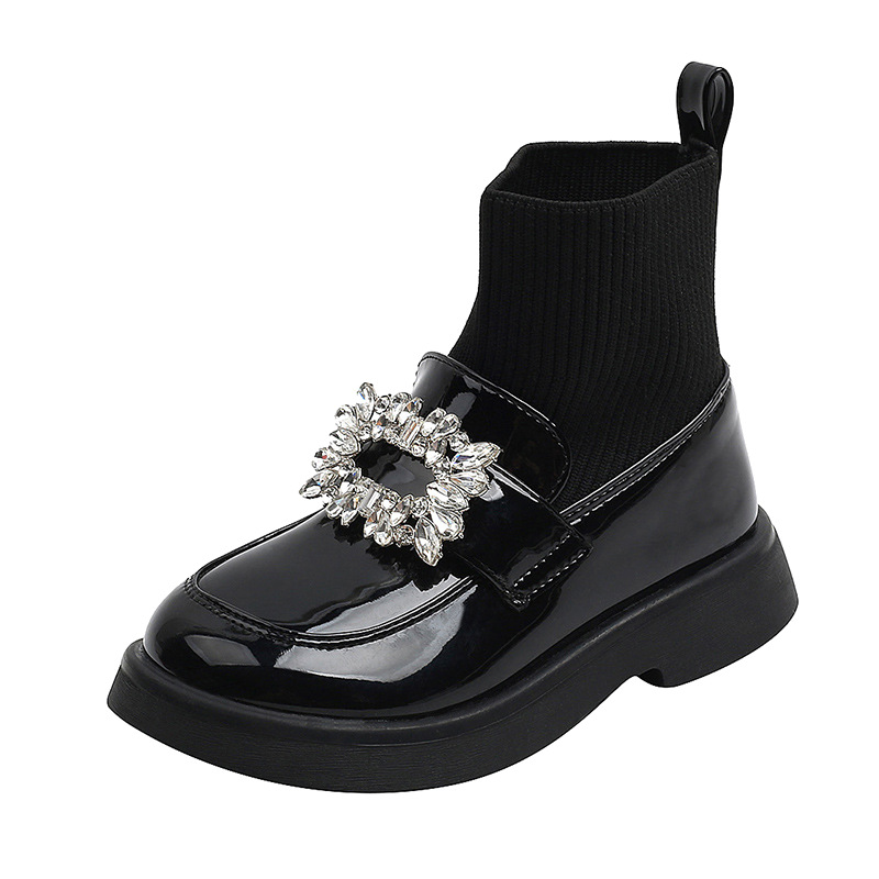 Kids' Shoes Spring And Autumn New Style Princess Martin Boots Children's Leather Shoes Girls Soft Sole Plus Velvet Short Boots Black_voghion.com