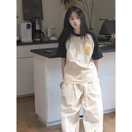 366+221#两件套女学生短袖裤子夏季长裤上衣休闲运动服套装棉女潮