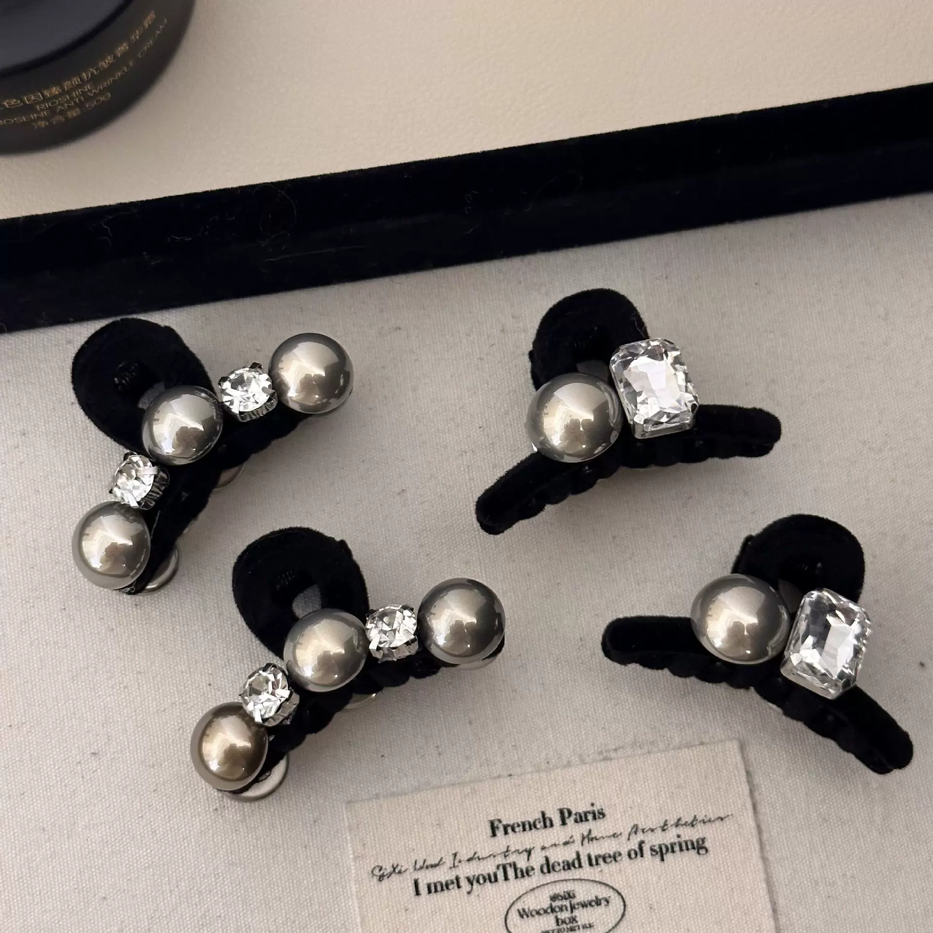 秋冬气质方形珠珠迷你刘海夹公主侧边夹立体百搭颅顶高侧抓夹女生