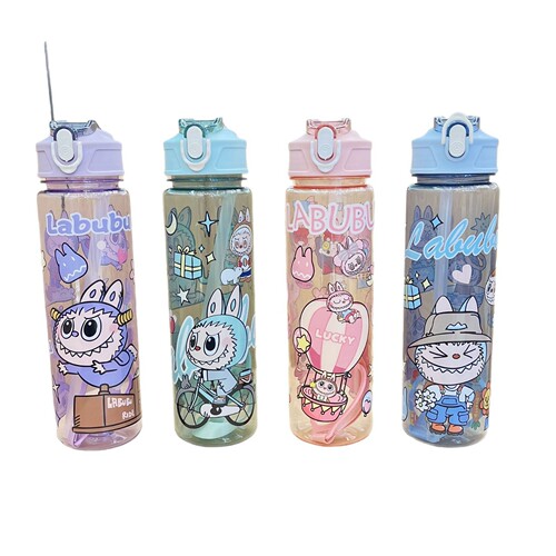 Cartoon Large Capacity Travel Water Bottle, Portable Straw Cord Printed Transparent Plastic Space Water Bottle, On-the-Go Cup