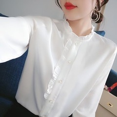 2025打底法式白衬衫女春秋新款立领长袖衬衣时尚设计洋气小衫上衣