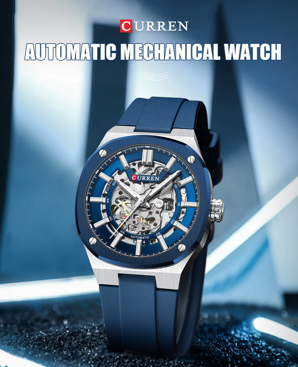 Curren Men's Automatic Skeleton Mechanical Watch Waterproof_voghion.com