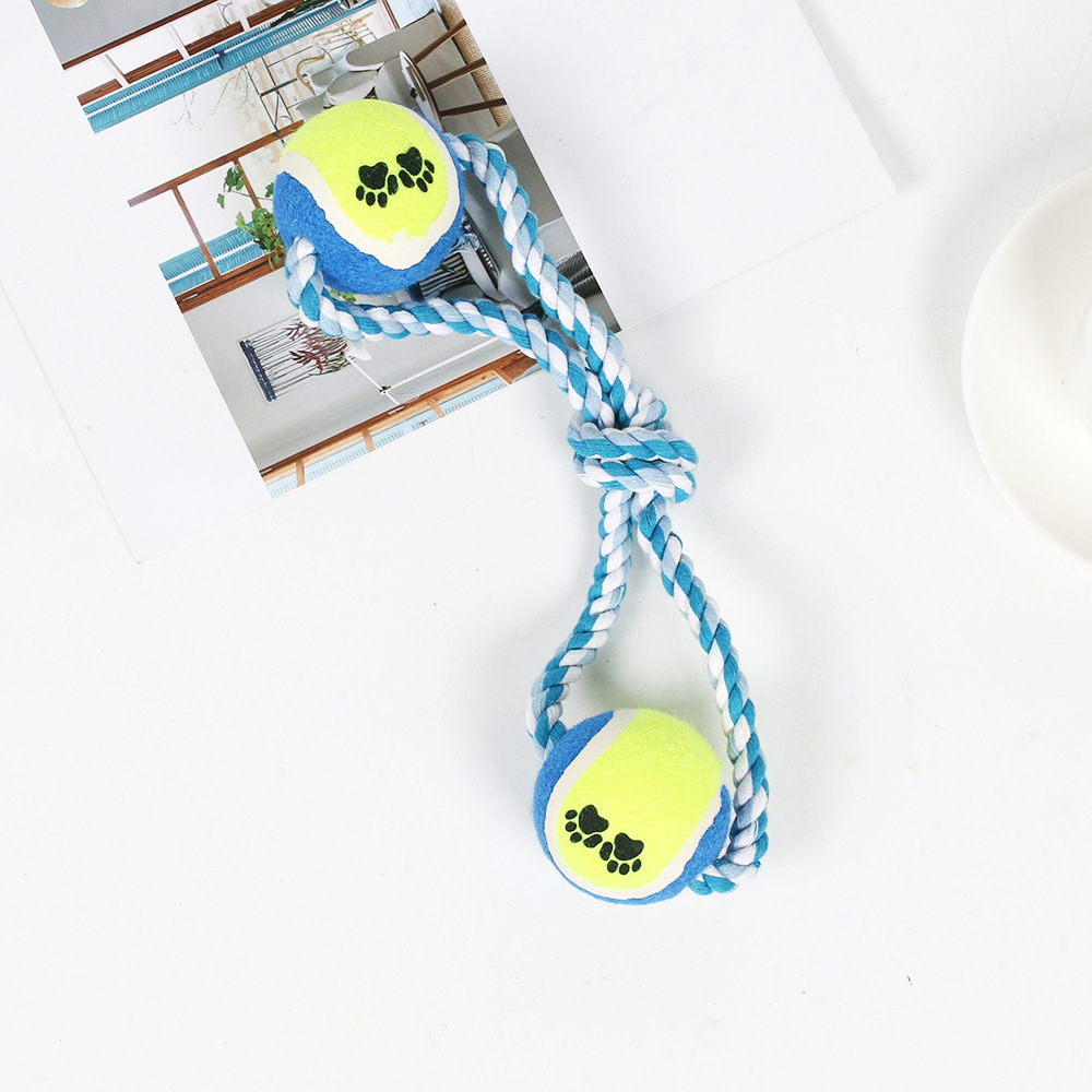 Juguetes de cuerda de algodón para perros Juguetes de cuerda molida para mascotas Juguetes de nudo Corgi Golden Retriever Juguetes para aliviar el aburrimiento con mango Tenis doble