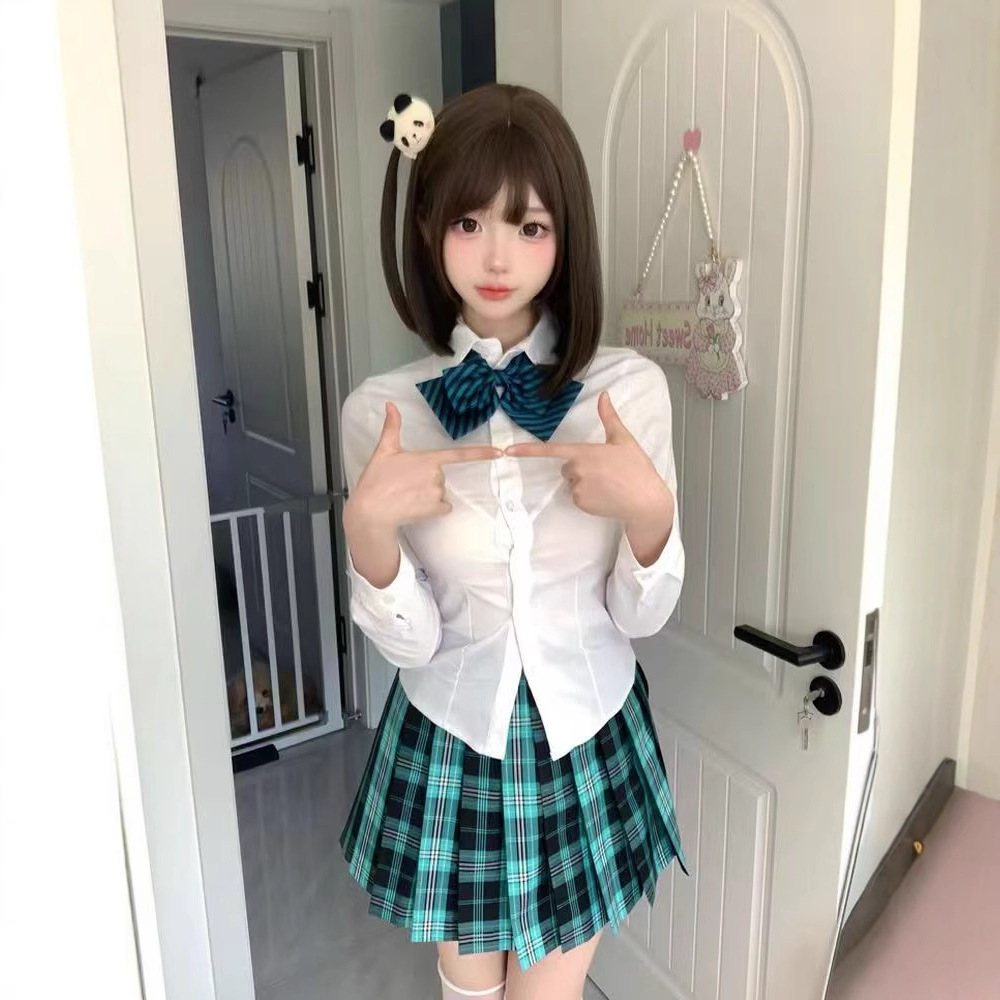 JK 유니폼 봄과 가을 슬림 핏 높은 허리 주름 치마 학교 스타일 슬리밍 올 매치 셔츠 유료 스커트 일본식 대학 스타일 세트