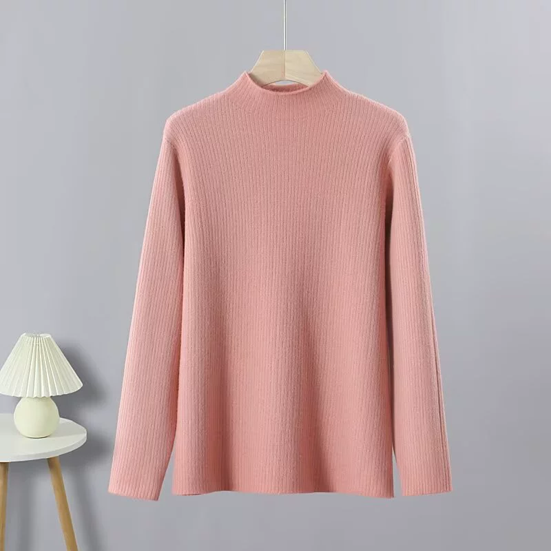 Толстый MM плюс размер 2024 зимний новый женский простой модный полувысокий воротник бархатный свитер 1575