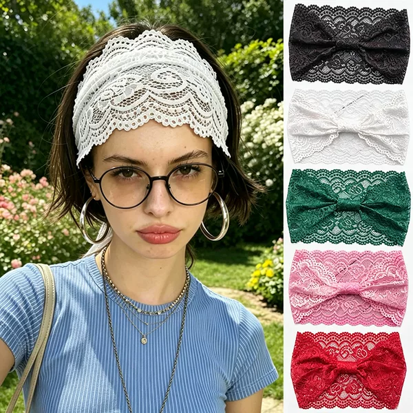 Cross-Border Spring and Summer Retro Lace Hollow-Out Lace Headband Wide-Brimmed Fashion Headscarf Travel Seaside Headband