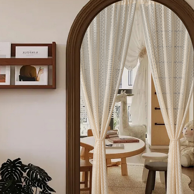 Cross-border French Cream Style Vintage Lace Curtain Punch-free Bedroom Living Room Arch Door Gauze Curtain Partition Door Curtain