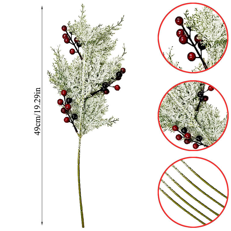 Artificial Cedar Red Black Berries Green Tree Branch Christmas Decoration 5