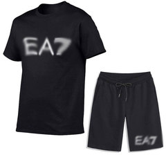2025 夏クロスボーダードロップシッピングロゴメンズ Tシャツ + ショーツスーツカジュアルプリント半袖スポーツ通気性