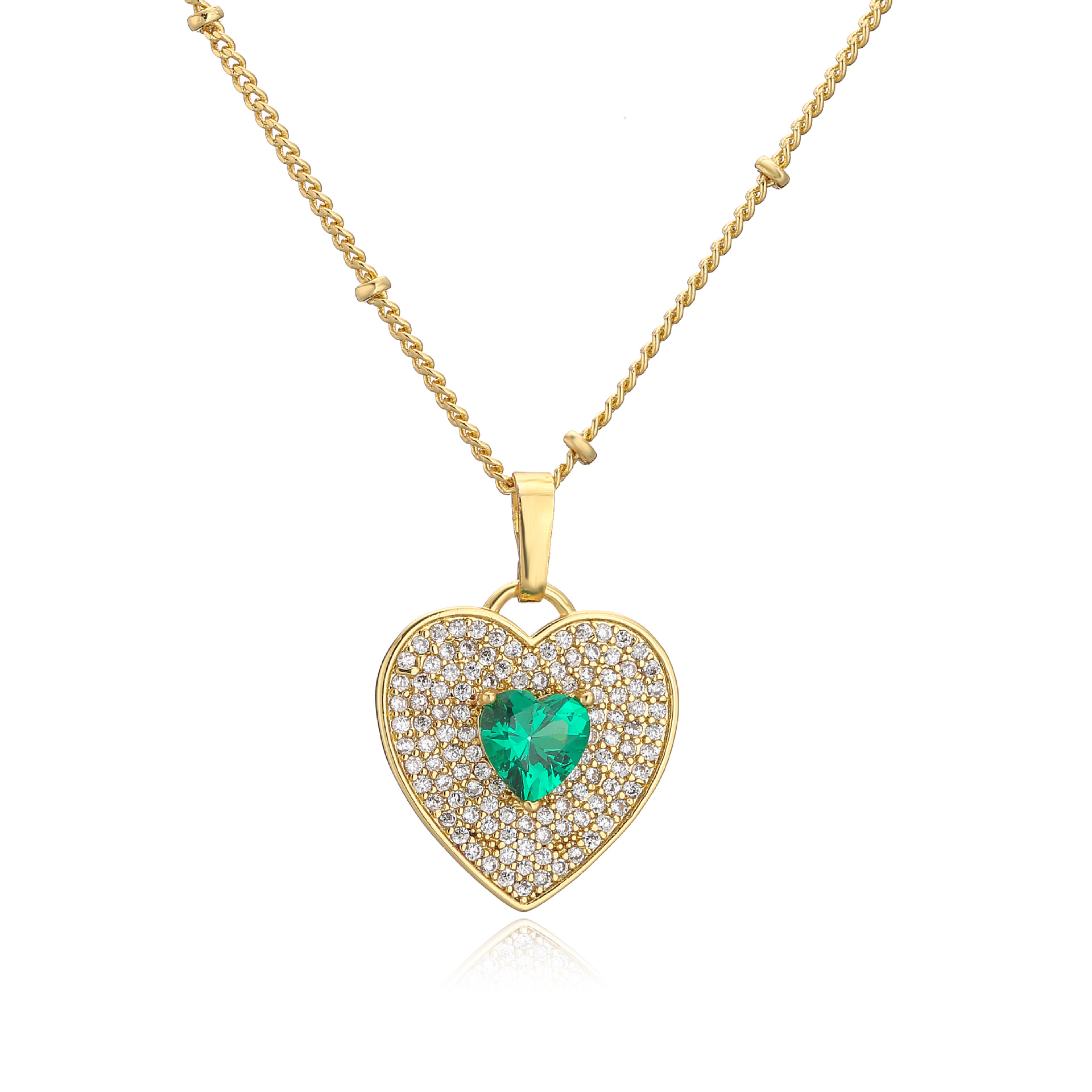 Micro Inlaid Zircon Peach Heart Necklace Brass Plating 18K Real Gold