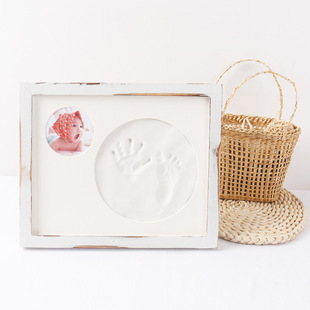 Baby Hand and Footprint Commemorative Newborn Footprint Print Photo Frame Solid Wood Photo Frame Full Moon Birthday Gift Souvenir