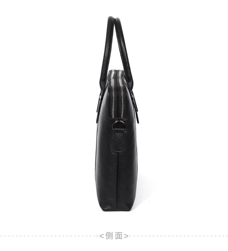 Túi xách tay nam công sở da bò thật hai ngăn khóa kéo, cặp mỏng đeo chéo một vai 39×7×29 cm — Màu đen chi tiết 14