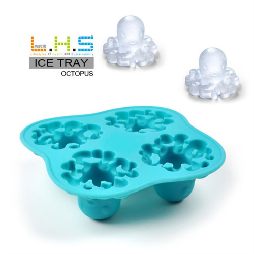 Cross-border blue octopus ice tray summer kitchen four-compartment manual ice grinder plastic TPR ice tray