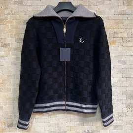 跨境原标高版本驴家      新款绣花字母羊毛棋盘格毛衣外套男女款