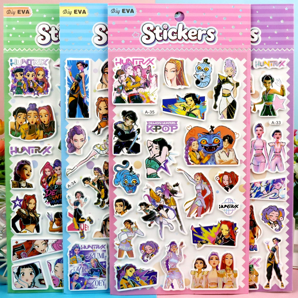 跨境 KPOP猎魔女团EVA镭射立体泡泡贴纸生日聚会派对贴画电影贴纸