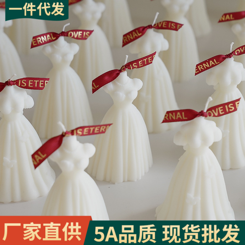 Vestido de novia creativo, velas de aromaterapia, regalos pequeños, bodas transfronterizas, velas de fragancia nupcial, cera de modelado de atmósfera