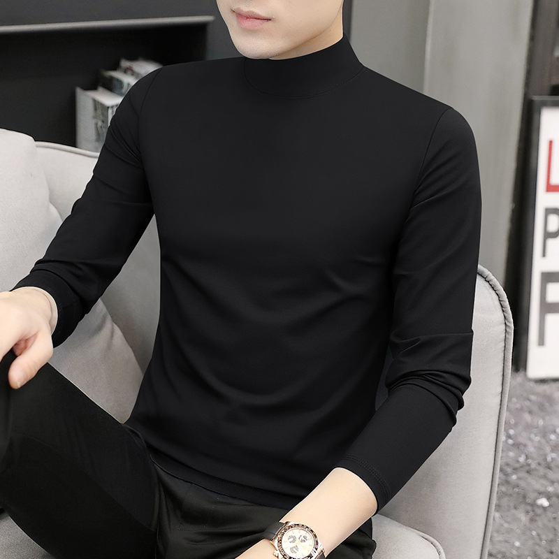 10A High-End Antibacterial Modal Half-Turtleneck Long-Sleeve T-Shirt for Men, Thin Base Layer Top for Spring and Autumn