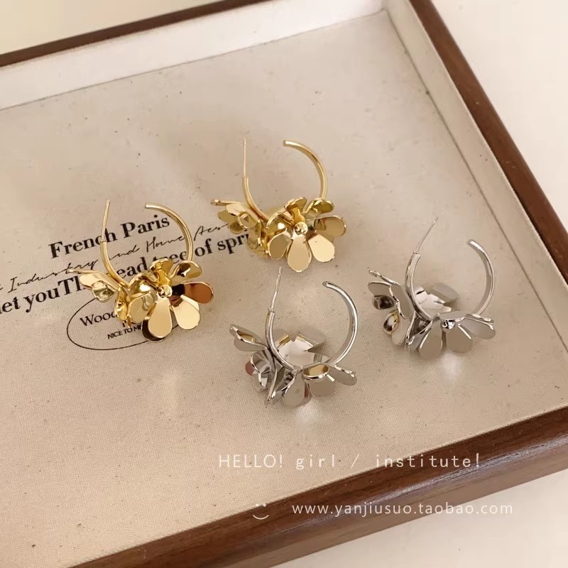 Orecchini a lobo a forma di fiore in argento dal design ricercato per donna, lusso primaverile, alta gamma, orecchini squisiti, stile unico,_voghion.com