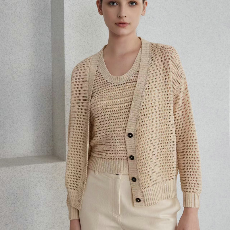 V-neck Linen Knitted Cardigan Jacket