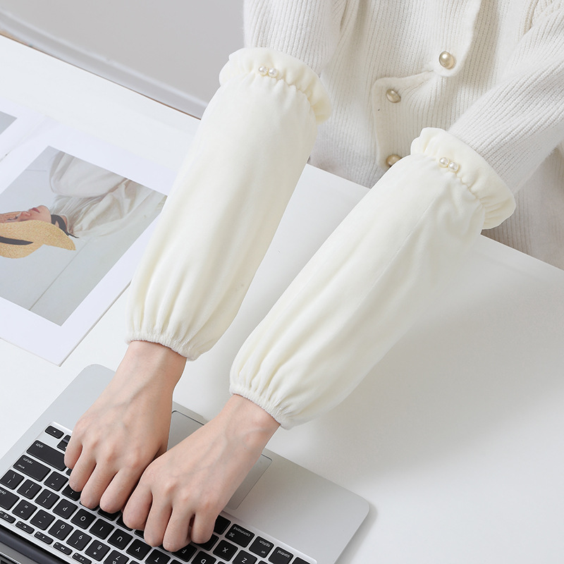 袖套短款纯色毛绒珍珠耐脏套袖羽绒服袖办公家用防污秋冬女棉衣袖
