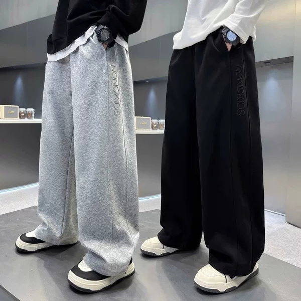 Boys' Straight-Leg Sweatpants Stylish Loose Casual Pants 2025 New Model for Older Boys Sports Wide-Leg Long Pants